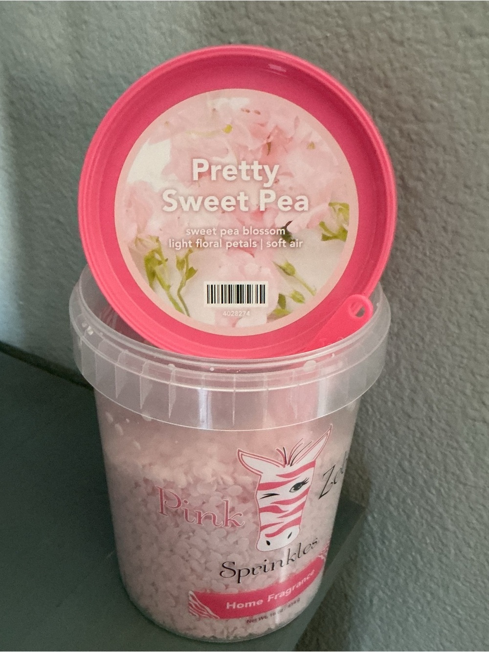 Pretty Sweet Pea Pink Zebra Wax Melts in a 4 oz blend bag